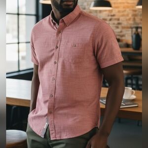Weatherproof Vintage Men’s Medium Short Sleeve Button Down - Salmon Pink
